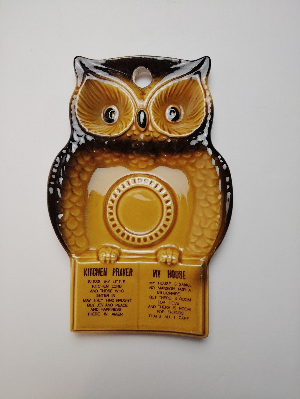 Vintage Kitchen Prayer Owl Spoon Rest Wall Plaque Decor 7" - Japan